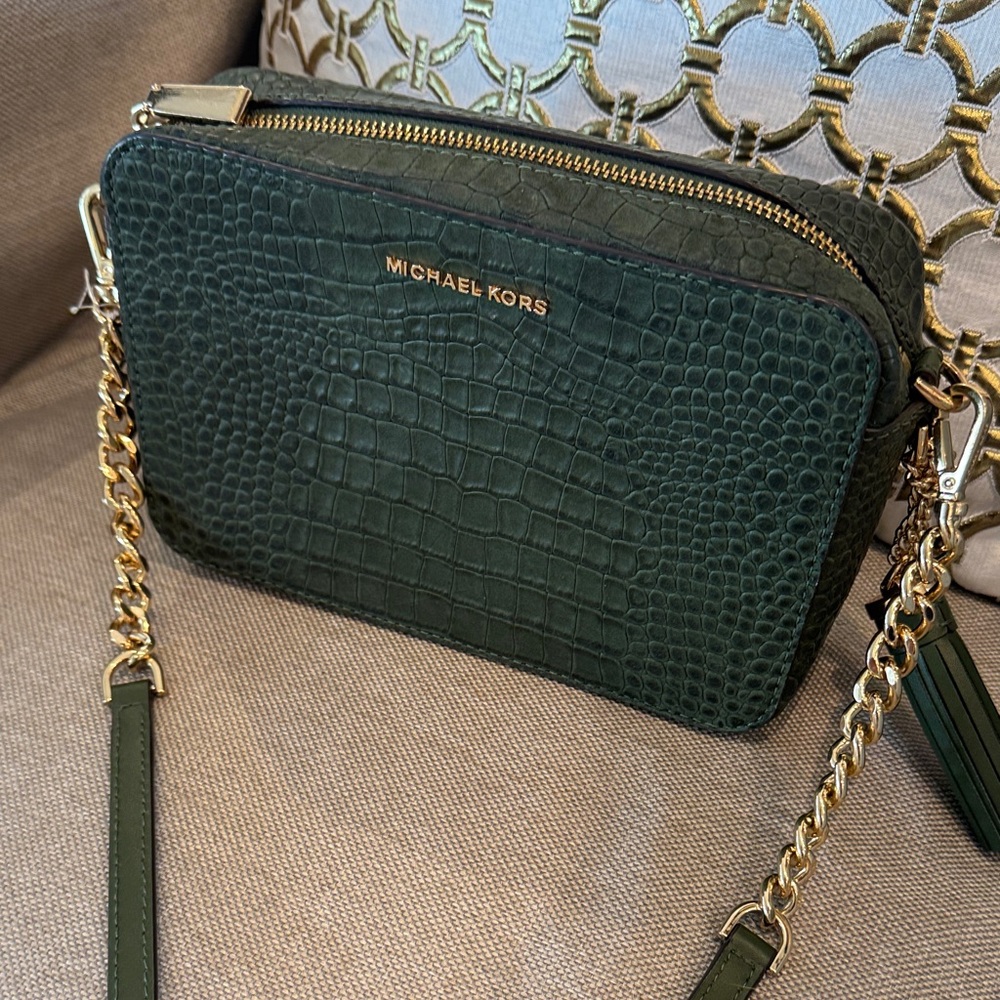 Michael Kors Dark Green Crocodile Crossbody Bag